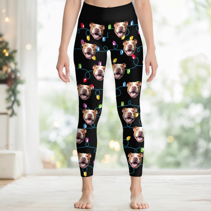 Custom Photo Women Leggings - Personalized  Christmas Birthday Gifts For Dog Cat Lovers, Dog Dad And Mom, Cat Owners - Festive Fur Baby Glow