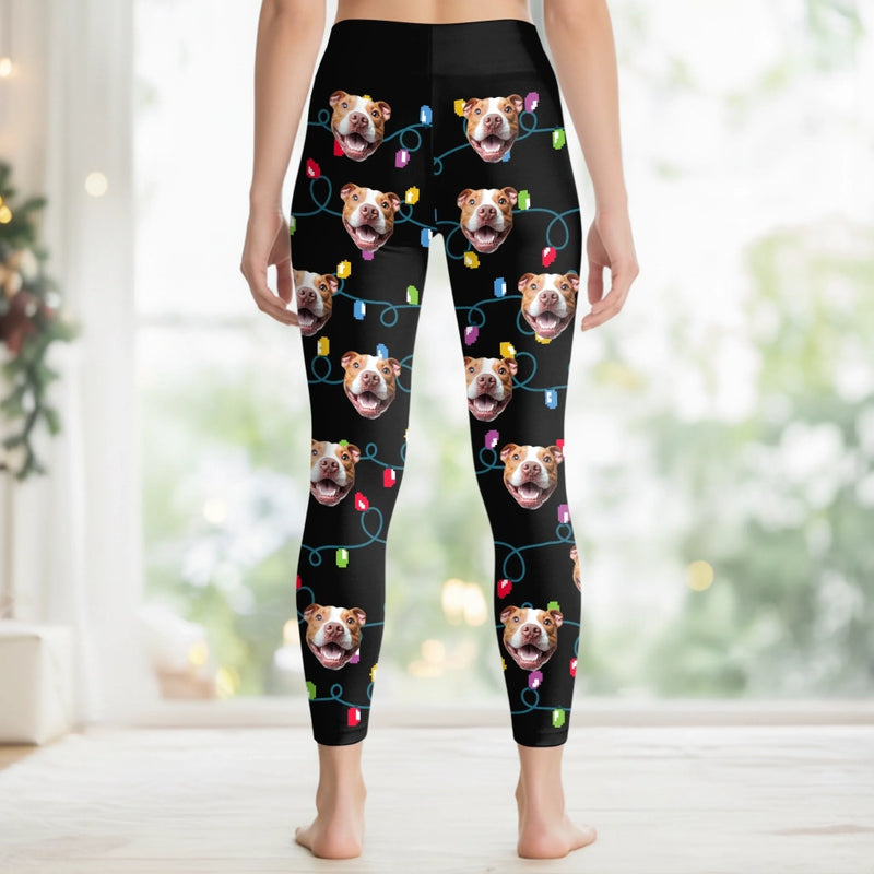 Custom Photo Women Leggings - Personalized  Christmas Birthday Gifts For Dog Cat Lovers, Dog Dad And Mom, Cat Owners - Festive Fur Baby Glow