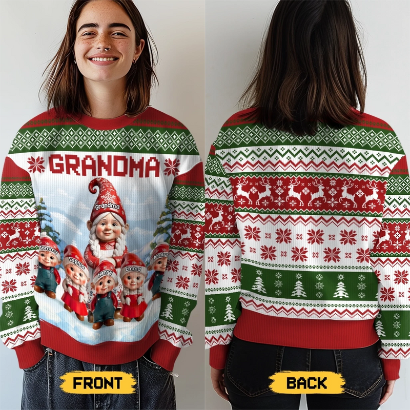 Custom Gnome Unisex Ugly Sweatshirt - Personalized Christmas Birthday Gifts For Mom, Grandma - Christmas Magic Shared Across Generations
