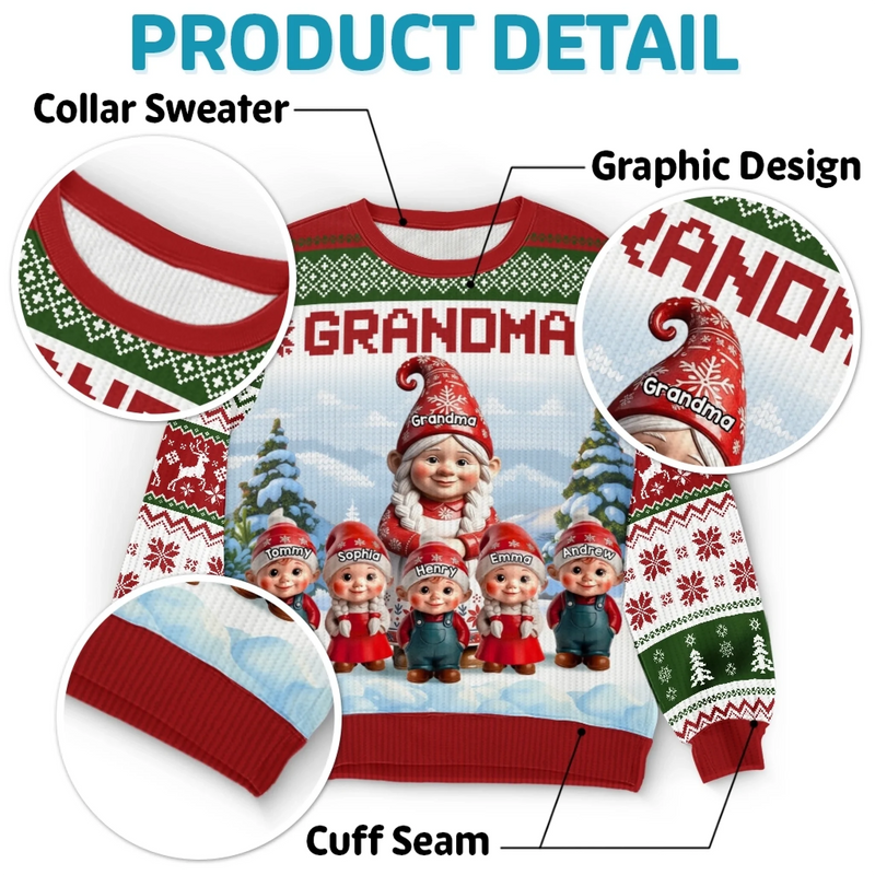 Custom Gnome Unisex Ugly Sweatshirt - Personalized Christmas Birthday Gifts For Mom, Grandma - Christmas Magic Shared Across Generations