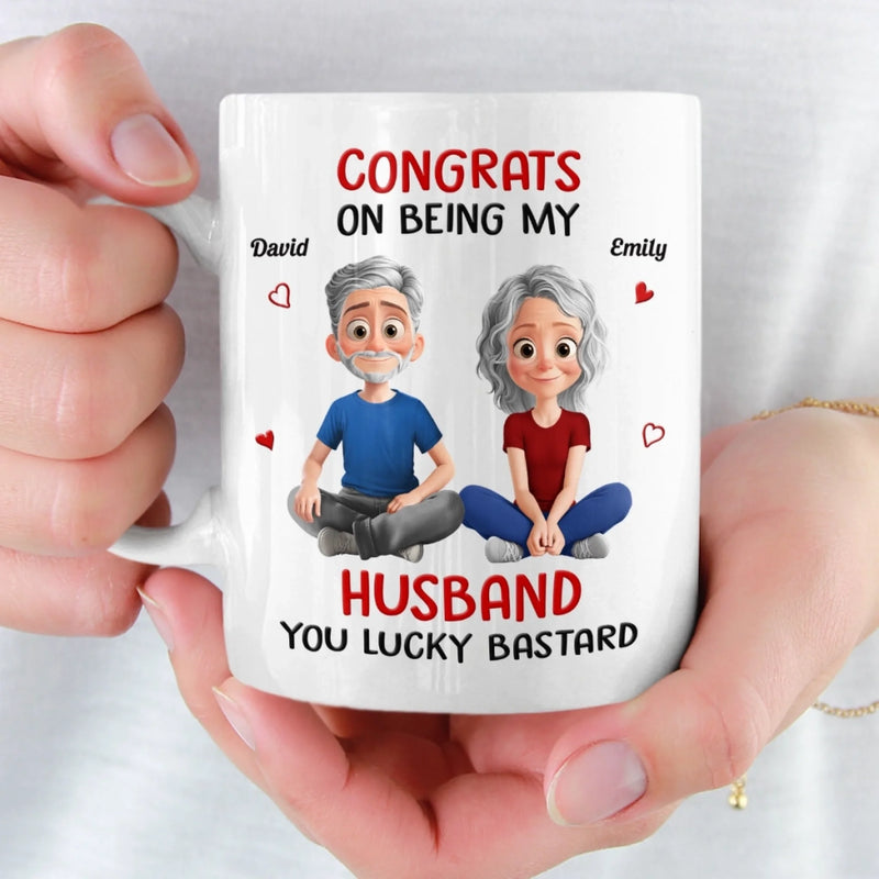 Custom Mug - Personalized Anniversary Wedding Gifts For Husband And Wife, Him And Her - Lucky To Have Me