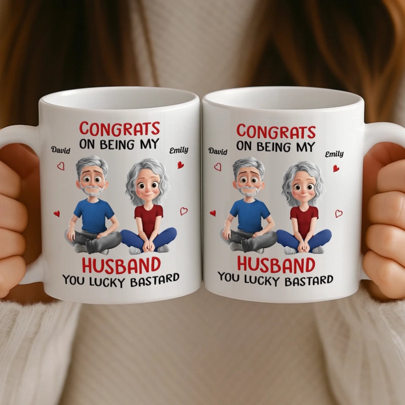 Custom Mug - Personalized Anniversary Wedding Gifts For Husband And Wife, Him And Her - Lucky To Have Me