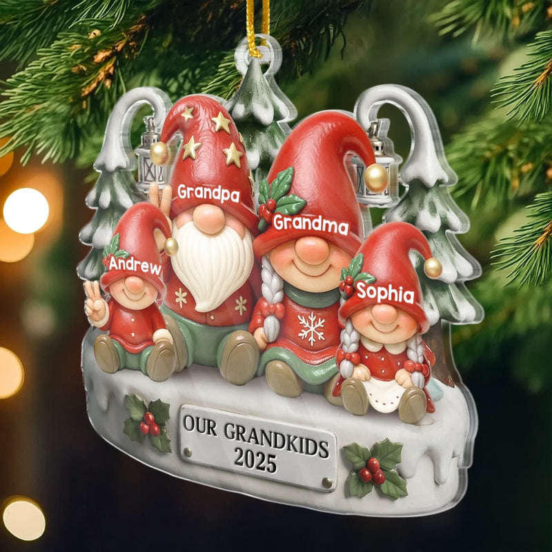 Custom Gnome Acrylic Ornament - Personalized Christmas Birthday Gifts For Grandpa, Grandma - Holiday Magic Grows With Every Gnome