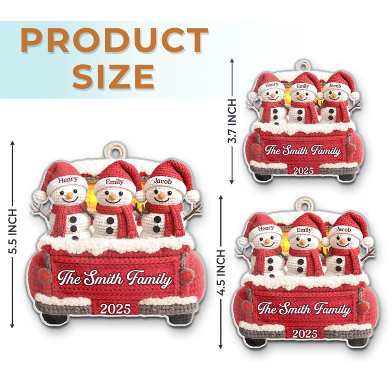 Custom Crochet Snowman Acrylic Ornament - Personalized Christmas Birthday Gifts For Mom, Dad, Brother, Sister, Kids - Our Family Our Treasure