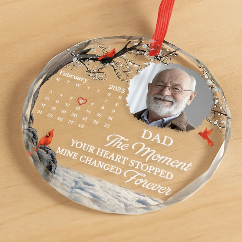 Custom Photo Cardinal Circle Glass Ornament - Personalized Christmas Memorial Sympathy Gifts For Loss Of Mom, Dad - Always In Our Hearts And Memories