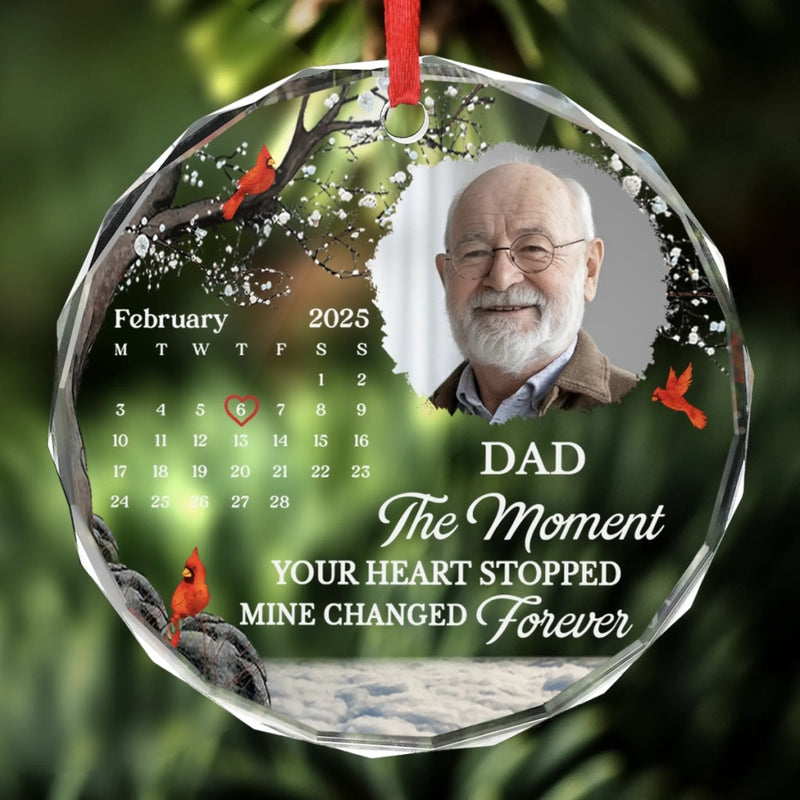 Custom Photo Cardinal Circle Glass Ornament - Personalized Christmas Memorial Sympathy Gifts For Loss Of Mom, Dad - Always In Our Hearts And Memories
