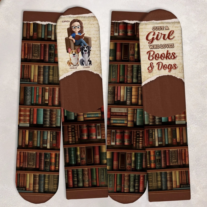 Custom Crew Socks - Personalized Bookish Gifts For Book Lovers, Bookworms, Dog Dad And Mom - Pages With Pawprints