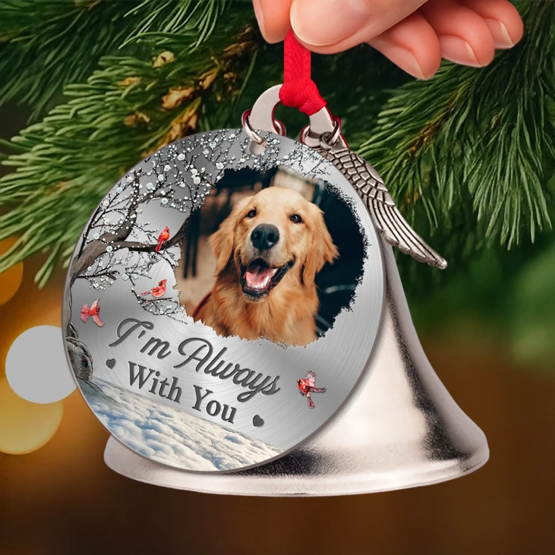 Custom Photo Cardinal Bell Ornament With Charms - Personalized Pet Christmas Memorial Sympathy Gifts For Dogs, Cats - Gentle Friends Never Truly Leave