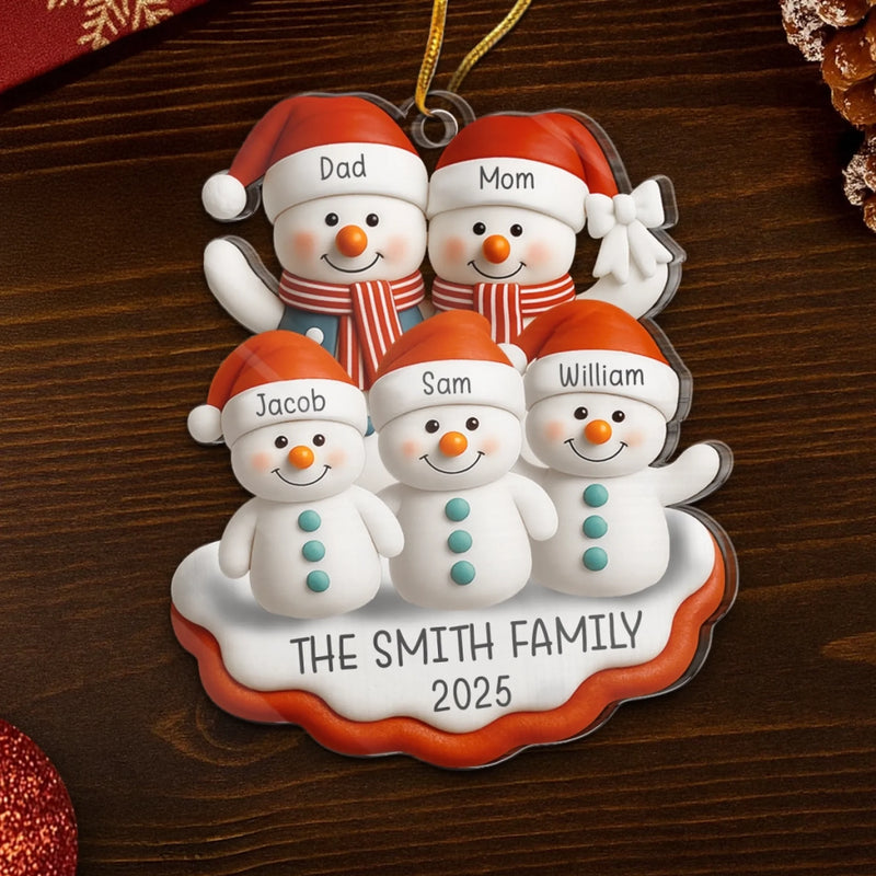 Custom Snowman Family Acrylic Ornament - Personalized Christmas Birthday Gifts For Mom, Dad, Brother, Sister, Kids - Forever Grateful For Us