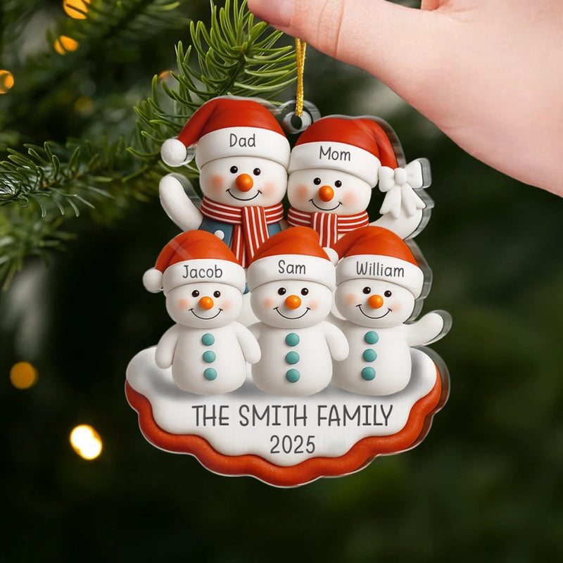 Custom Snowman Family Acrylic Ornament - Personalized Christmas Birthday Gifts For Mom, Dad, Brother, Sister, Kids - Forever Grateful For Us