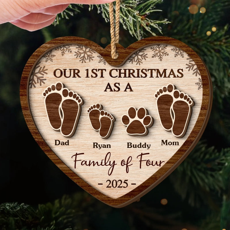 Custom First Christmas Double Layer Wooden Ornament - Personalized Christmas Birthday Gifts For Mom, Dad, Kids - Love Connects Every Heart Together