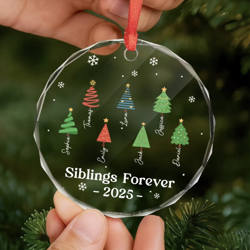 Custom Circle Glass Ornament - Personalized Christmas Birthday Gifts For Brother, Sister - Happiness Under The Tree