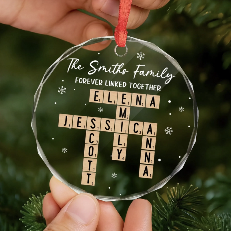 Custom Scrabble Circle Glass Ornament - Personalized Christmas Birthday Gifts For Grandpa, Grandma - Gifts Of Love Await
