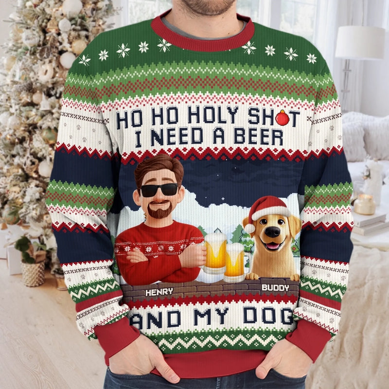 Custom Unisex Ugly Sweatshirt - Personalized  Christmas Birthday Gifts For Dog Lovers, Dog Dad And Mom - Dear Santa, Just Bring Beer
