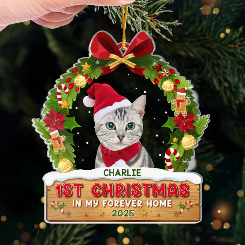 Custom Photo Acrylic Ornament - Personalized Pet Christmas Memorial Sympathy Gifts For Dogs, Cats - Forever In Our Hearts, Our Faithful Friend