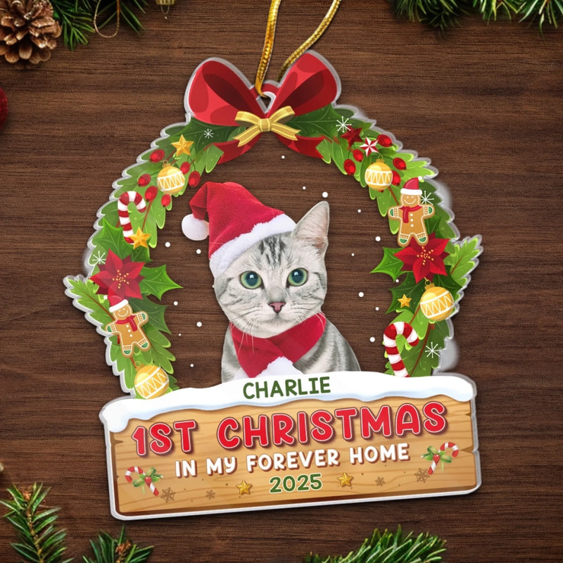 Custom Photo Acrylic Ornament - Personalized Pet Christmas Memorial Sympathy Gifts For Dogs, Cats - Forever In Our Hearts, Our Faithful Friend