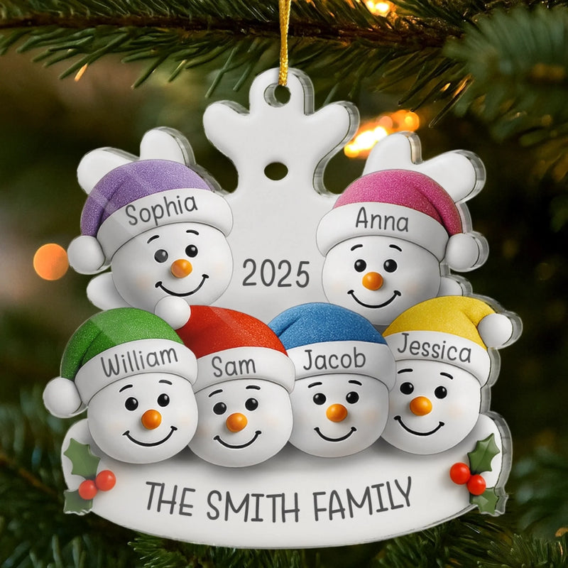 Custom Snowman Acrylic Ornament - Personalized Christmas Birthday Gifts For Mom, Dad, Kids - Warm Hearts Together