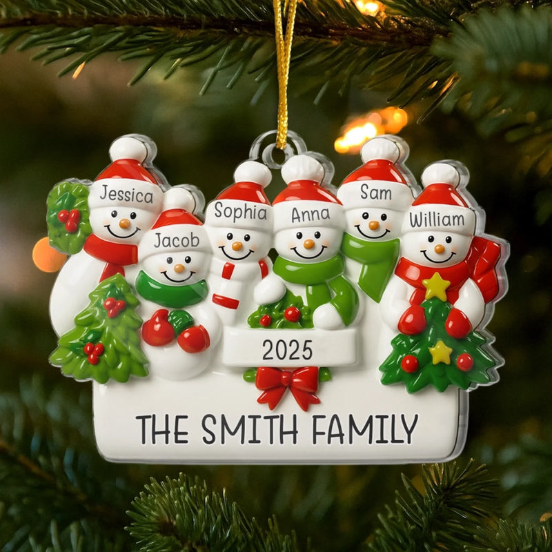 Custom Snowman Family Acrylic Ornament - Personalized Christmas Birthday Gifts For Mom, Dad, Brother, Sister, Kids - Winter Fun Begins Here