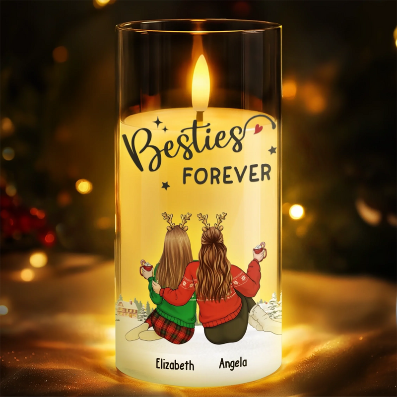 Custom LED Candle Light - Personalized Christmas Best Friend Birthday Gifts For Women, Besties, Sisters, BFF - Side By Side Through Every Season