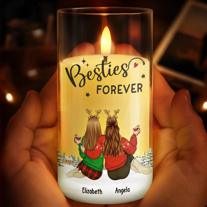 Custom LED Candle Light - Personalized Christmas Best Friend Birthday Gifts For Women, Besties, Sisters, BFF - Side By Side Through Every Season