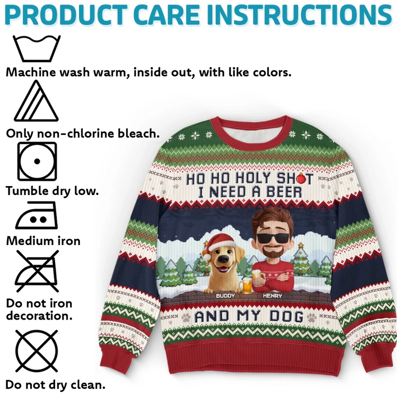 Custom Unisex Ugly Sweatshirt - Personalized  Christmas Birthday Gifts For Dog Lovers, Dog Dad And Mom - Ho Ho Hold My Beer