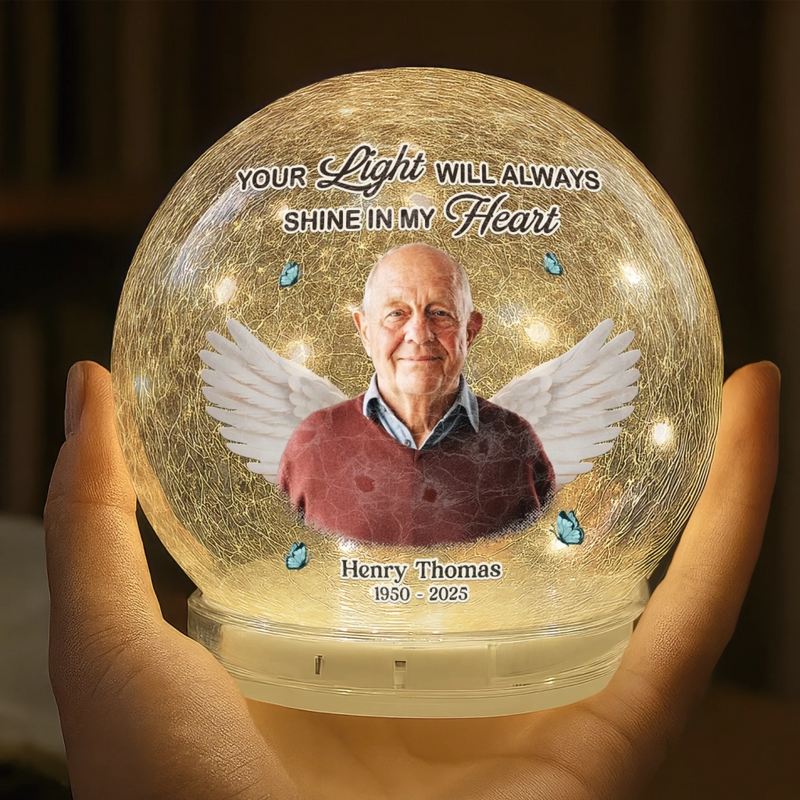 Custom Photo Crackle Glass LED Ball - Personalized Christmas Memorial Sympathy Gifts For Loss Of Mom, Dad - Your Love Stays Here