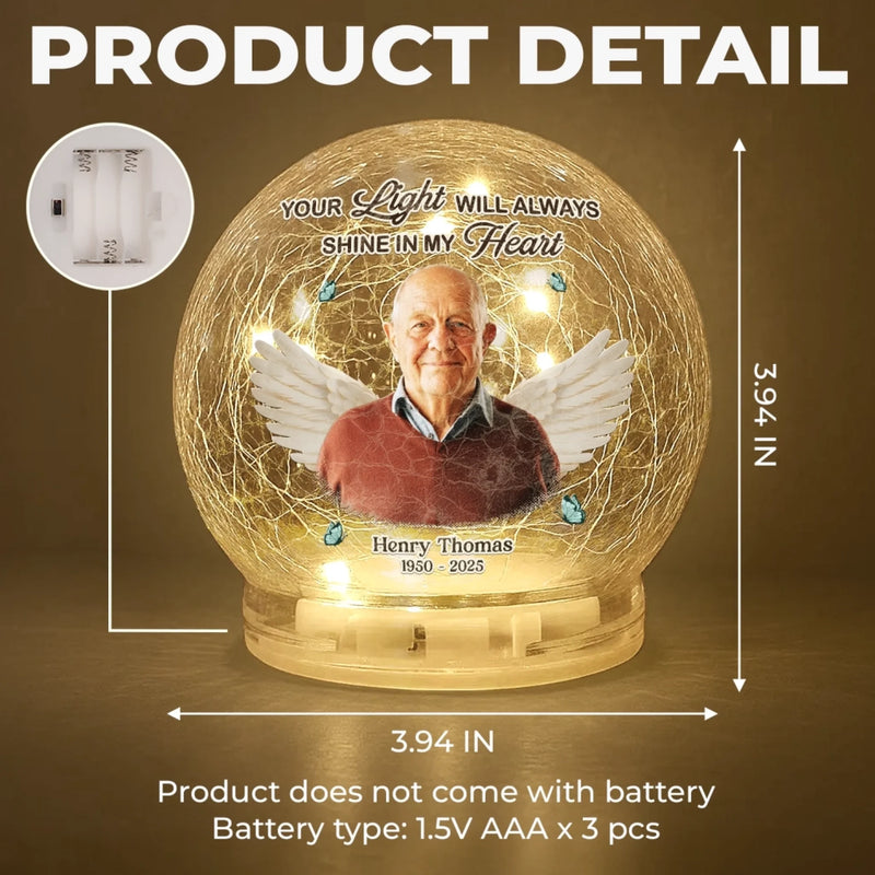 Custom Photo Crackle Glass LED Ball - Personalized Christmas Memorial Sympathy Gifts For Loss Of Mom, Dad - Your Love Stays Here