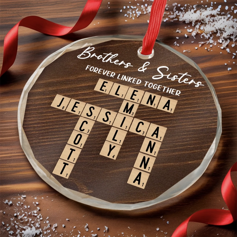 Custom Scrabble Circle Glass Ornament -  Personalized Christmas Birthday Gifts For Brother, Sister, Best Friends - Side By Side Through Every Step