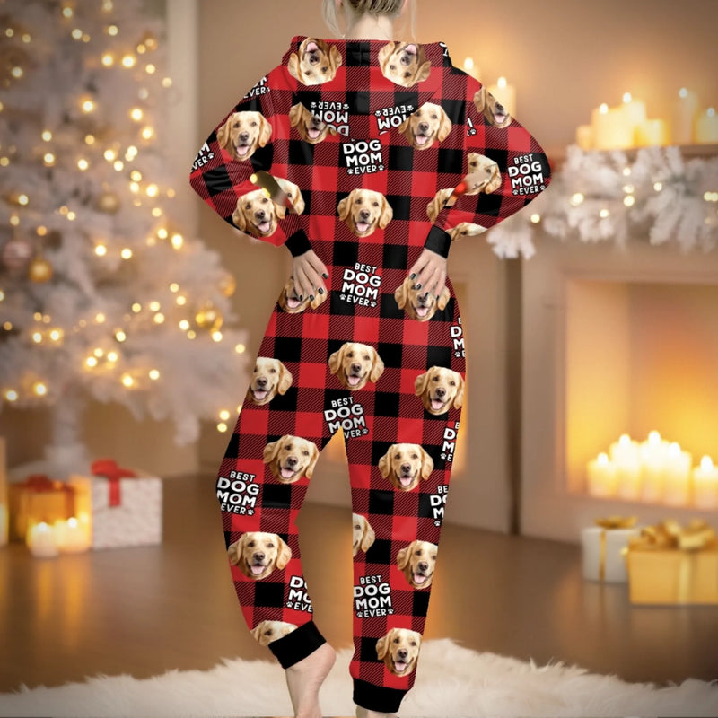 Custom Photo Adult Onesie - Personalized Christmas Birthday Gifts For Dog Cat Lovers, Dog Dad And Mom, Cat Owners - Fleece Navidad