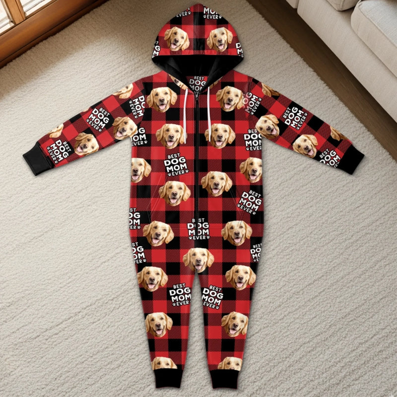Custom Photo Adult Onesie - Personalized Christmas Birthday Gifts For Dog Cat Lovers, Dog Dad And Mom, Cat Owners - Fleece Navidad
