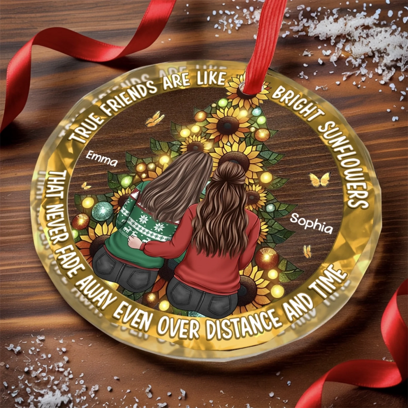 Custom Circle Glass Ornament - Personalized Best Friend Christmas Birthday Gifts For Women, Besties, Sisters, BFF - Sparkles Of Our Story