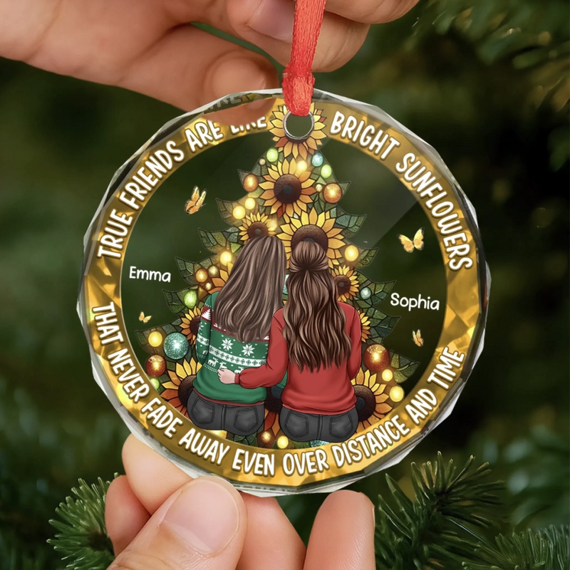 Custom Circle Glass Ornament - Personalized Best Friend Christmas Birthday Gifts For Women, Besties, Sisters, BFF - Sparkles Of Our Story