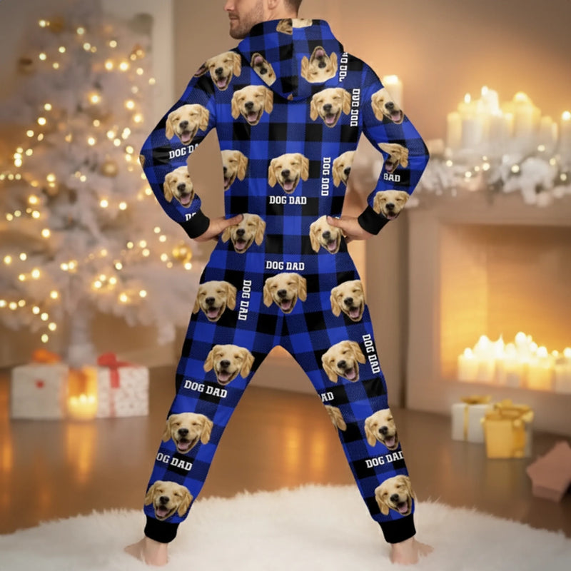 Custom Photo Adult Onesie - Personalized Christmas Birthday Gifts For Dog Cat Lovers, Dog Dad And Mom, Cat Owners - Snuggle Season With Paws