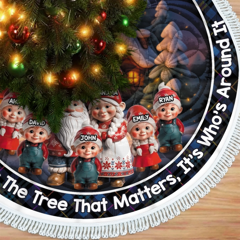 Custom Gnome Tree Skirt - Personalized Christmas Birthday Gifts For Grandma, Grandpa, Grandparents - Hearts Gather Warm This Christmas