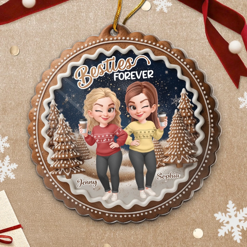 Custom Besties Forever Acrylic Ornament - Personalized Best Friend Christmas Birthday Gifts For Women, Besties, Sisters, BFF - Different Roots Same Soul