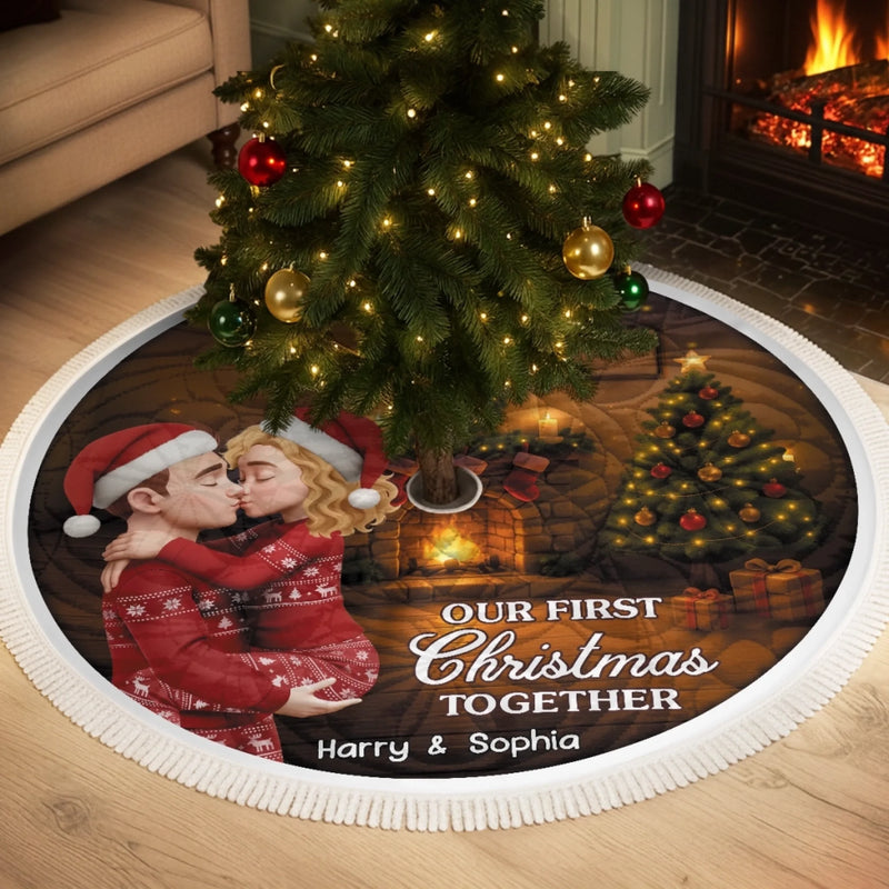 Custom First Christmas Tree Skirt - Personalized Anniversary Christmas Wedding Gifts For Husband And Wife, Him And Her - Our Love Glows Like Christmas Lights