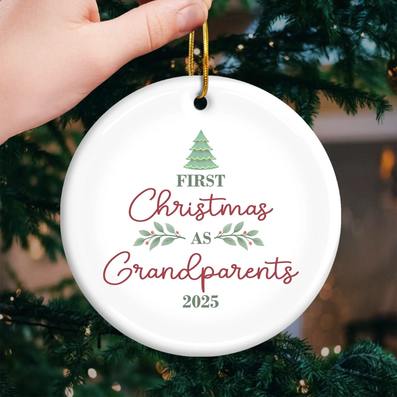 Custom Baby's First Christmas Grandparents Ceramic Ornament - Personalized Christmas Birthday Gifts For First Time Grandparents, Future Grandpa and Grandma, Family - Christmas Crew Got Cuter