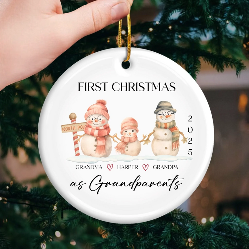 Custom Baby's First Christmas Grandparents Ceramic Ornament - Personalized Christmas Birthday Gifts For First Time Grandparents, Future Grandpa and Grandma, Family - Christmas Feels New Again