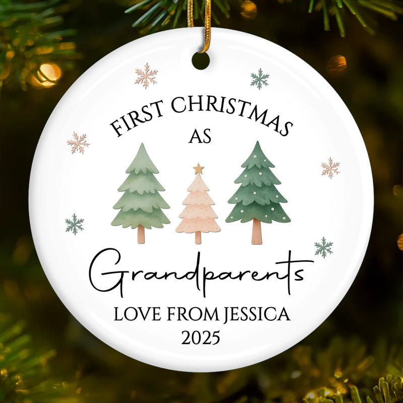 Custom Baby's First Christmas Grandparents Ceramic Ornament - Personalized Christmas Birthday Gifts For First Time Grandparents, Future Grandpa and Grandma, Family - Promoted To Grandparents
