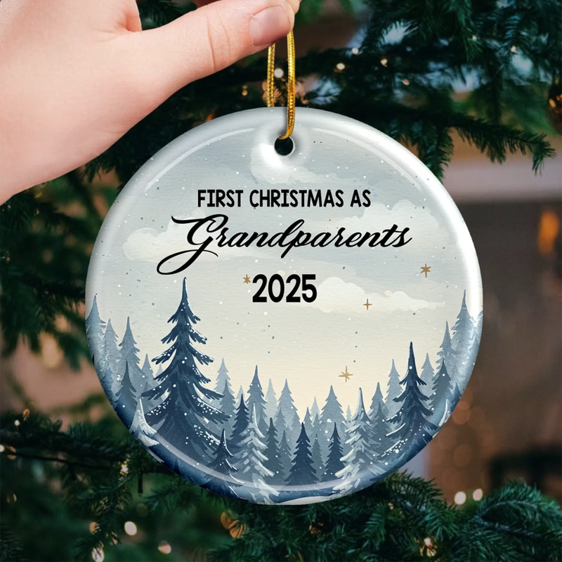 Custom Baby's First Christmas Grandparents Ceramic Ornament - Personalized Christmas Birthday Gifts For First Time Grandparents, Future Grandpa and Grandma, Family - A Grand Blessing Arrived