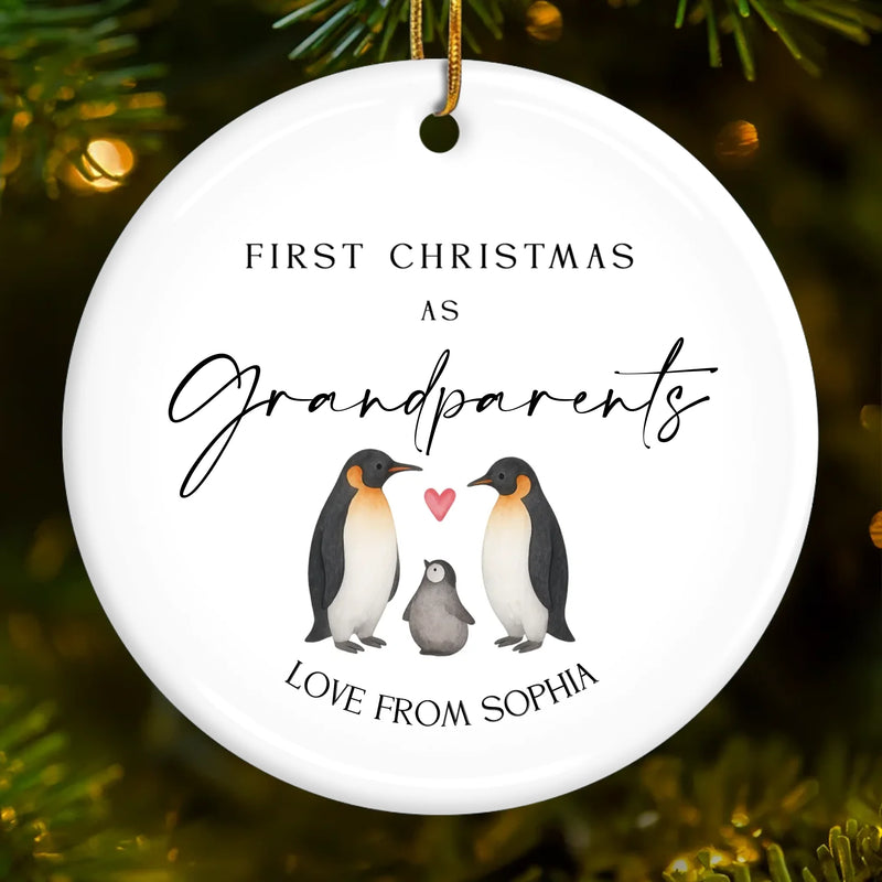 Custom Baby's First Christmas Grandparents Ceramic Ornament - Personalized Christmas Birthday Gifts For First Time Grandparents, Future Grandpa and Grandma, Family - Joy Begins With Grandbaby
