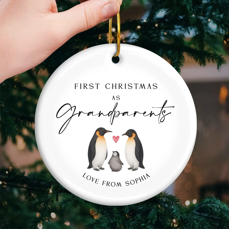 Custom Baby's First Christmas Grandparents Ceramic Ornament - Personalized Christmas Birthday Gifts For First Time Grandparents, Future Grandpa and Grandma, Family - Joy Begins With Grandbaby