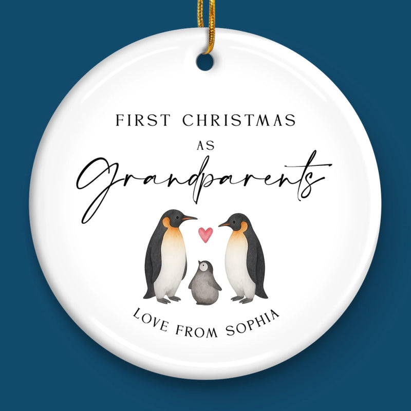 Custom Baby's First Christmas Grandparents Ceramic Ornament - Personalized Christmas Birthday Gifts For First Time Grandparents, Future Grandpa and Grandma, Family - Joy Begins With Grandbaby