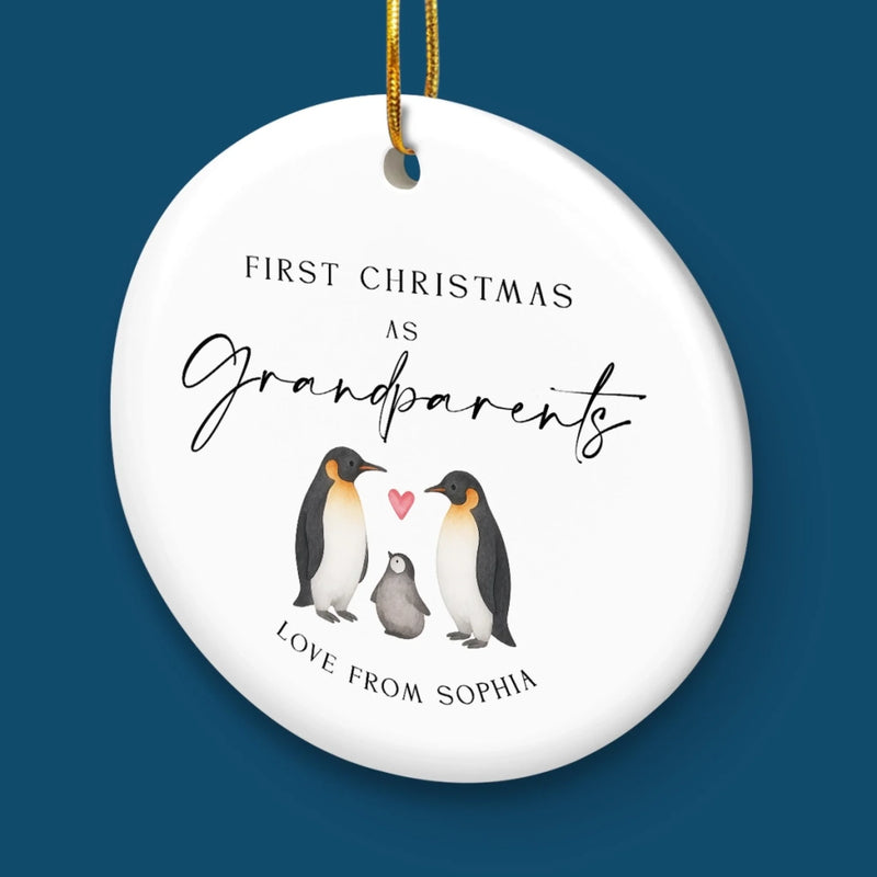 Custom Baby's First Christmas Grandparents Ceramic Ornament - Personalized Christmas Birthday Gifts For First Time Grandparents, Future Grandpa and Grandma, Family - Joy Begins With Grandbaby