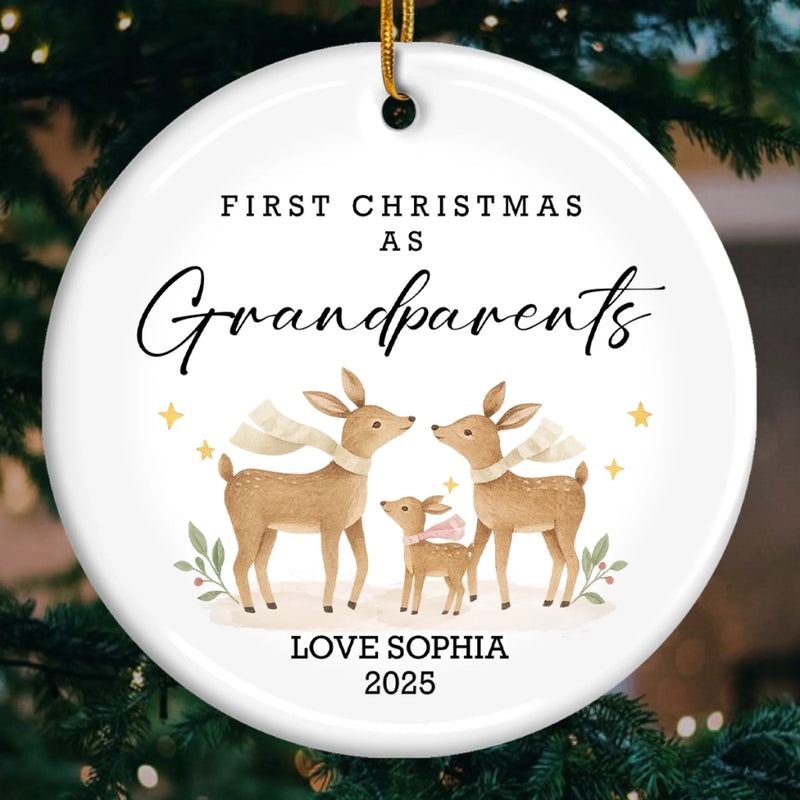 Custom Baby's First Christmas Grandparents Ceramic Ornament - Personalized Christmas Birthday Gifts For First Time Grandparents, Future Grandpa and Grandma, Family - New Little Christmas Miracle