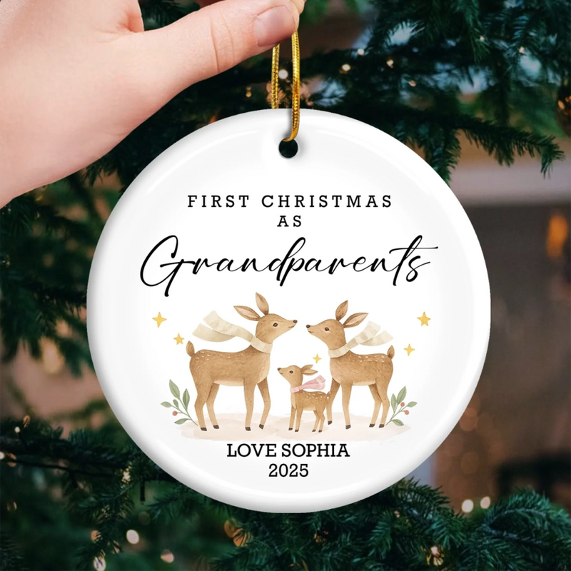 Custom Baby's First Christmas Grandparents Ceramic Ornament - Personalized Christmas Birthday Gifts For First Time Grandparents, Future Grandpa and Grandma, Family - New Little Christmas Miracle