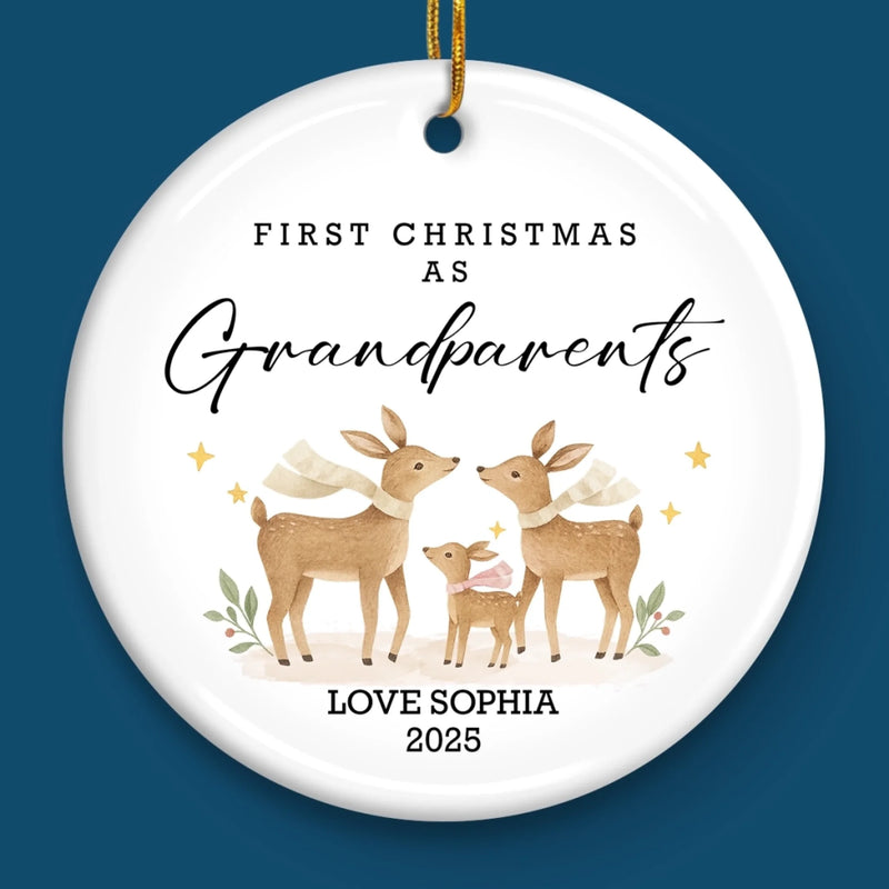 Custom Baby's First Christmas Grandparents Ceramic Ornament - Personalized Christmas Birthday Gifts For First Time Grandparents, Future Grandpa and Grandma, Family - New Little Christmas Miracle