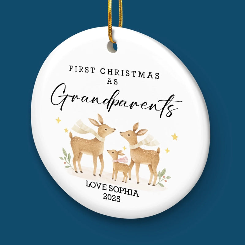 Custom Baby's First Christmas Grandparents Ceramic Ornament - Personalized Christmas Birthday Gifts For First Time Grandparents, Future Grandpa and Grandma, Family - New Little Christmas Miracle