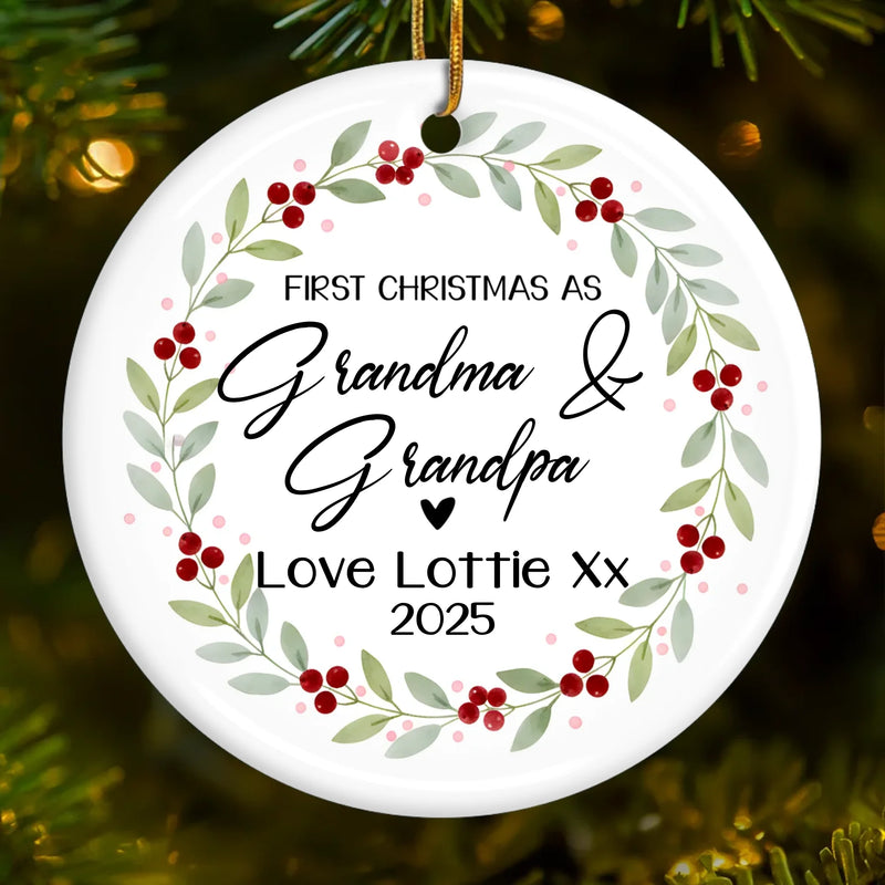 Custom First Christmas as Grandparents Ceramic Ornament - Personalized Christmas Birthday Gifts For Grandparents, New Grandparents, Ornament From Grandchild, New Baby Ornament - Officially Grand This Christmas