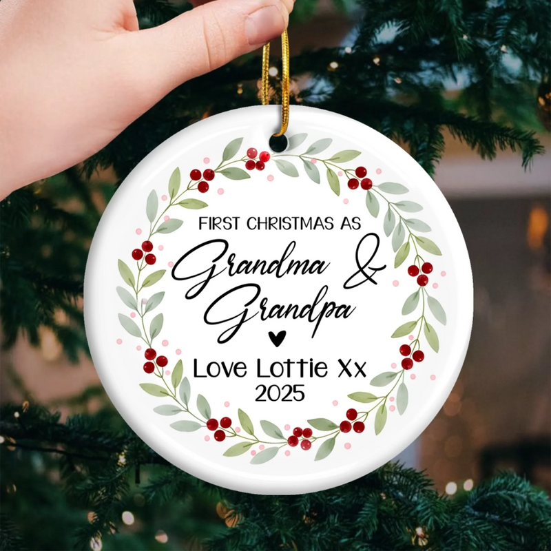 Custom First Christmas as Grandparents Ceramic Ornament - Personalized Christmas Birthday Gifts For Grandparents, New Grandparents, Ornament From Grandchild, New Baby Ornament - Officially Grand This Christmas